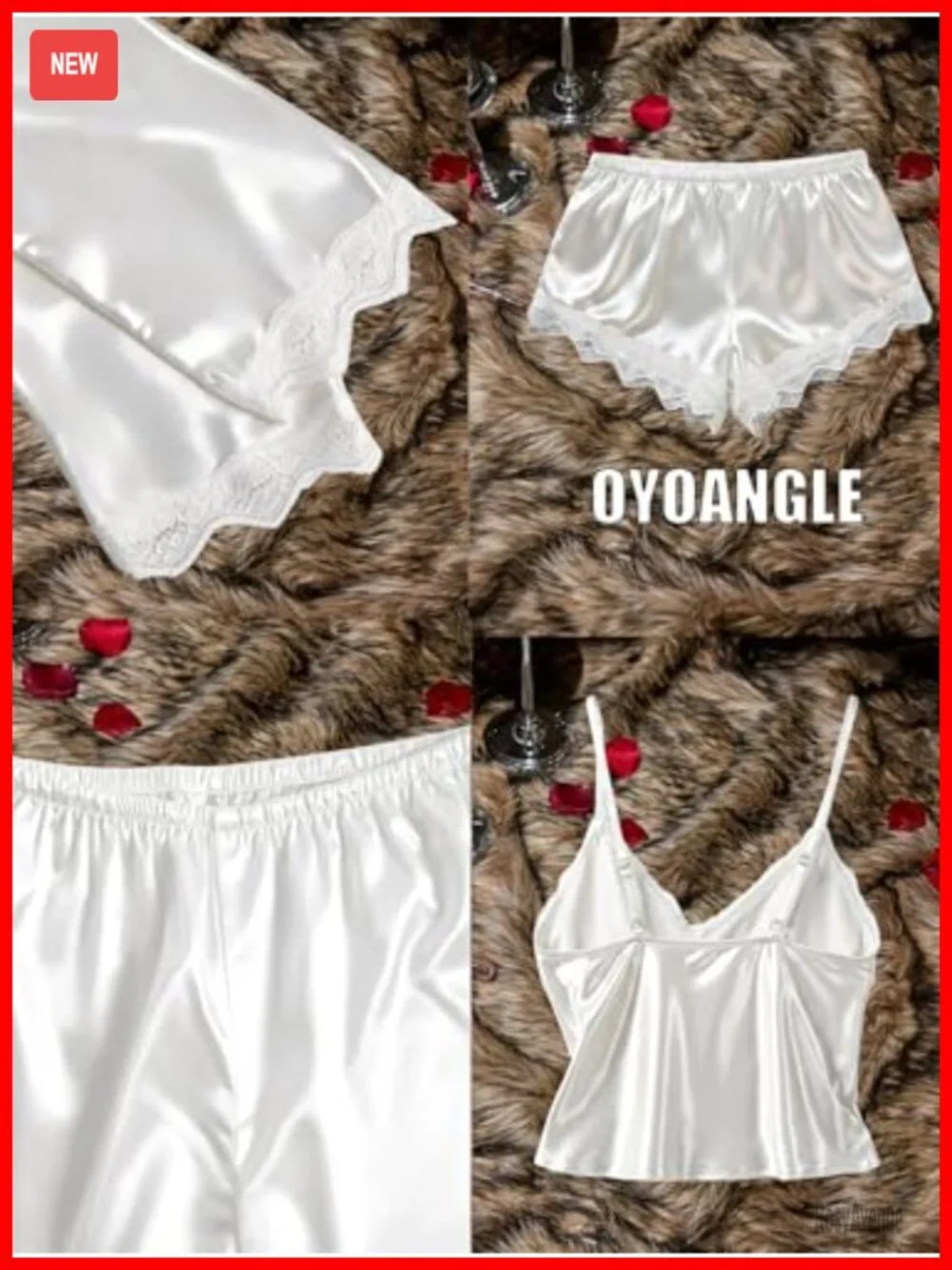Satin pajama set includes robe cami shorts pants lounge sleepwear gift